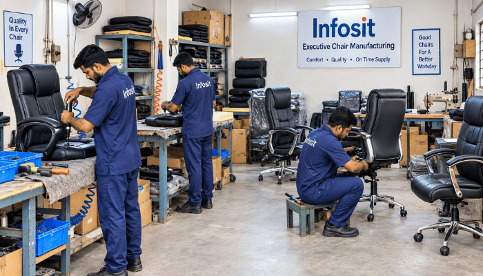 Executive chair manufacturing at the Infosit unit in Peenya 2nd Phase, Bangalore